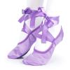 MSMAX Ballet Slippers Satin Dancing Yoga Flats with Ribbon for Girls Purple 12 M US Little Kid view 3