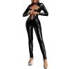 iiniim Women's Sexy Vinyl Leather Jumpsuit Full Bodysuit Cutout Open Front Zipper Romper Playsuit Black X-Large view 3