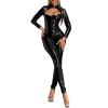 iiniim Women's Sexy Vinyl Leather Jumpsuit Full Bodysuit Cutout Open Front Zipper Romper Playsuit Black X-Large view 4