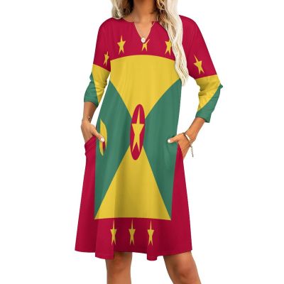 Fattyeery Elegant Casual Long Dress Flag of Grenada Girls Summer Sunshine Beach Skirts for Womens 5XL