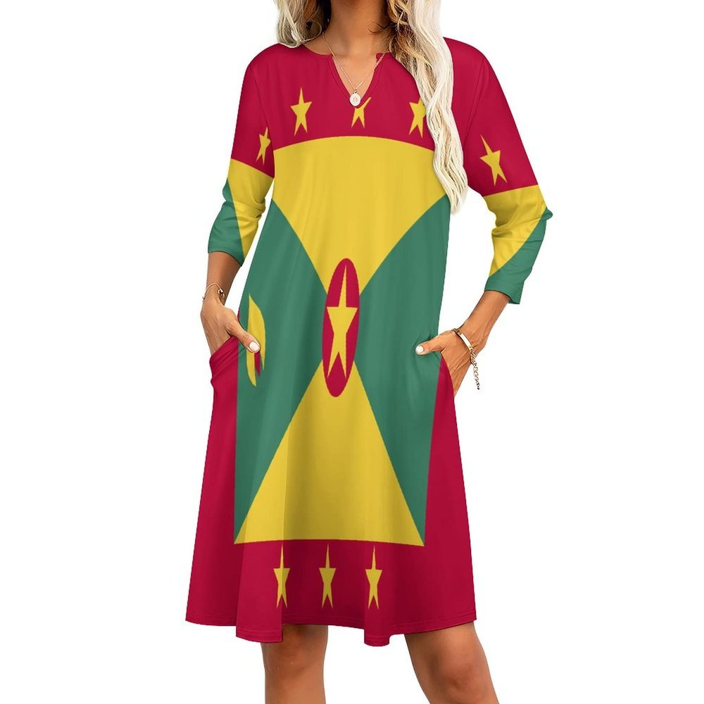 Fattyeery Elegant Casual Long Dress Flag of Grenada Girls Summer Sunshine Beach Skirts for Womens 5XL
