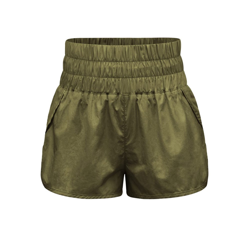 TICIFEN Womens High Waisted Running Shorts Athletic Workout Shorts Quick Dry Summer Shorts with Liner with Waistband Pocket Army Green