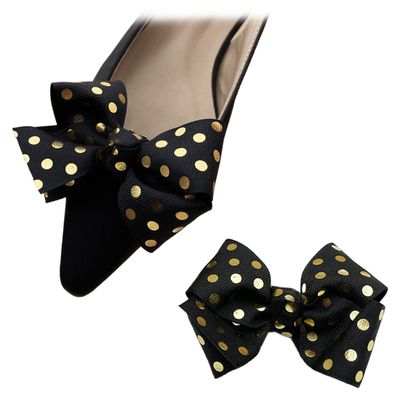 1 Pair Bow Shoe Clips Gold Dots Shoe Embellishment Detachable Black Shoe Decor Vintage Shoe Buckle for DIY Accessories Twisted Leaf