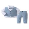 Abolai Baby Boys' 4 Piece Gentleman Set with White Shirt,Bowtie,Vest and Pant LightBlue 90