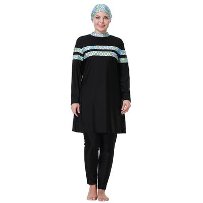 Plus Size Muslim Swimsuits for Women Full Coverage Modest Islamic Swimwear Burkini Long Sleeve Muslim Dress Top Pants Cap Set 3PCS Sun Protection Rash Guard Fat Bathing Suits Black Sky Blue f 3XL