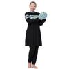 Plus Size Muslim Swimsuits for Women Full Coverage Modest Islamic Swimwear Burkini Long Sleeve Muslim Dress Top Pants Cap Set 3PCS Sun Protection Rash Guard Fat Bathing Suits Black Sky Blue f 3XL view 3