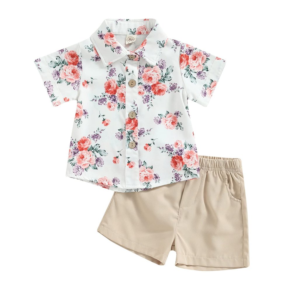 Sister Brother Matching Clothes Infant Baby Girl Floral Romper Bodysuit Toddler Baby Boy Button Down Shirt and Shorts Set (White Brother, 2-3 Years)