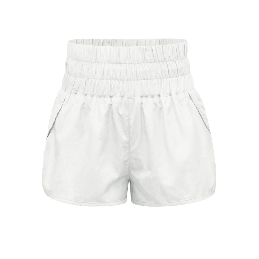 TICIFEN Womens High Waisted Running Shorts Athletic Workout Shorts Quick Dry Summer Shorts with Liner with Waistband Pocket Beige