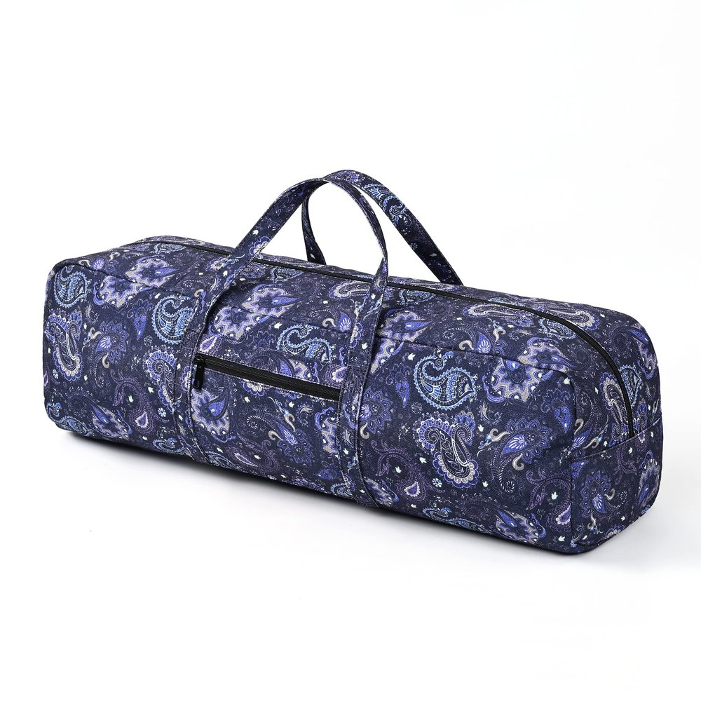 Boulder Bee | Yoga Mat Bag | Large Yoga Mat Carrier with Wet Pocket | Yoga Gifts | Gym Tote Bag for Women (Blue Cashew Flower)