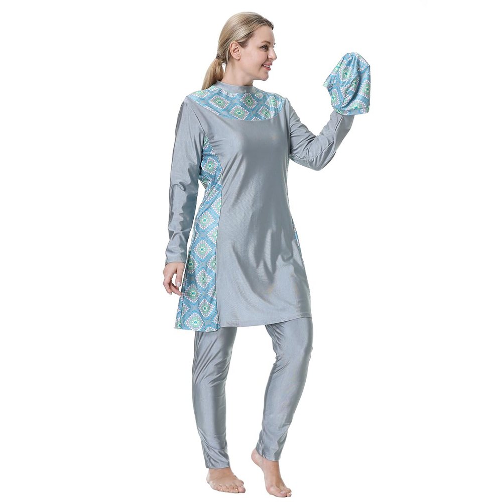 Swimsuit Women Muslim Plus Size Muslim Swimsuits for Women Modest Islamic Arabic Swimwear Burkini Traje De Bao Modesto para Mujeres Top Pants Cap 3PCS Rash Guard Bathing Suits Gray d 7XL