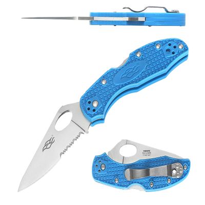 Firebird GANZO F759MS-BL Folding Pocket Knife 440C Stainless Steel Serrated Blade Anti-Slip Handle with Clip Fishing Camping EDC Utility Pocket Knife (Blue)
