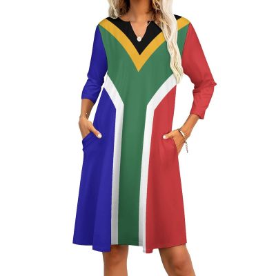 Fattyeery Elegant Casual Long Dress South African Flag Girls Summer Sunshine Beach Skirts for Womens 5XL