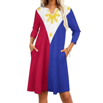 Fattyeery Elegant Casual Long Dress Philippines Flag Girls Summer Sunshine Beach Skirts for Womens 3XL