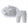 Abolai Baby Boys' 4 Piece Gentleman Set with White Shirt,Bowtie,Vest and Pant Grey 90 view 1