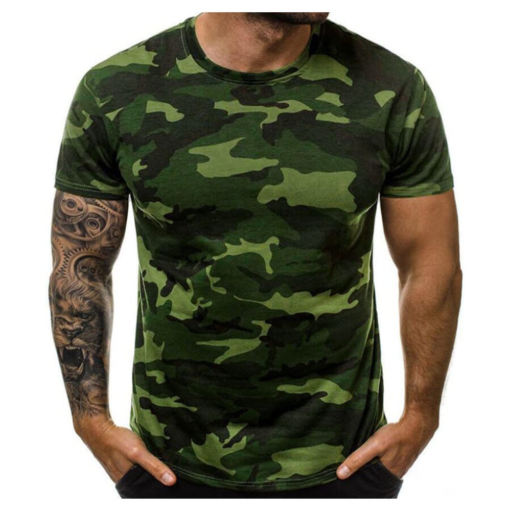 Tshirts Shirts for Men, Work Out Shirts Men Mens Work Shirts Large Pocket T Shirts Men's Casual Summer Round Neck Tight Sexy Camouflage Short Sleeve Top Sports T-Shirt and Tall T (XL, Army Green)