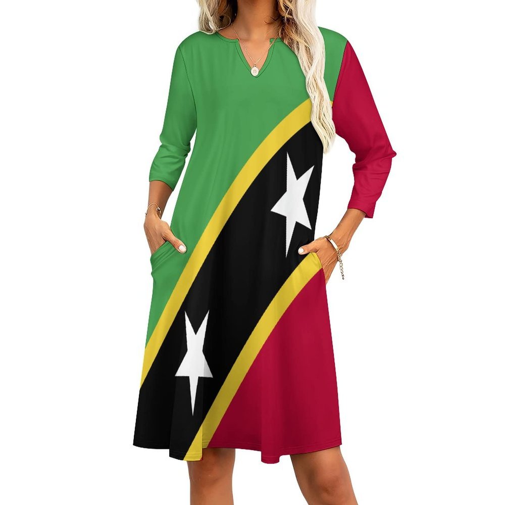 Fattyeery Elegant Casual Long Dress Saint Kitts and Nevis Flag Girls Summer Sunshine Beach Skirts for Womens 3XL