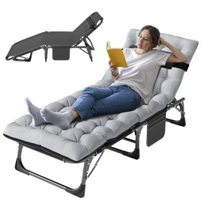 ABORON 5 Positions Camping Cots for Adults,Outdoor Folding Sleeping Cot/Mat,Folding Chaise Lounge Chair with Pillow,Portable Reclining Chair for Beach Lawn Camping Pool,Sunbathing Chairs