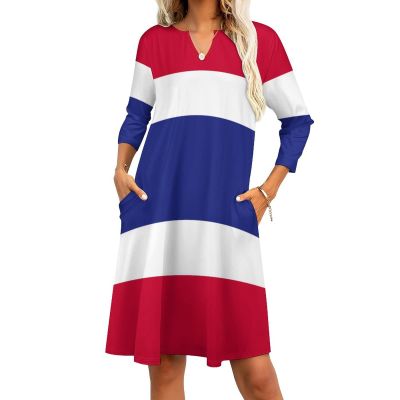 Fattyeery Elegant Casual Long Dress Thailand Flag Girls Summer Sunshine Beach Skirts for Womens 3XL