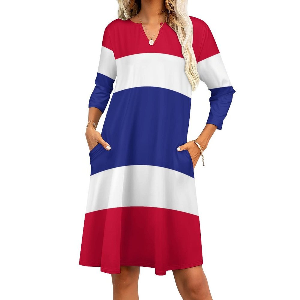 Fattyeery Elegant Casual Long Dress Thailand Flag Girls Summer Sunshine Beach Skirts for Womens 3XL