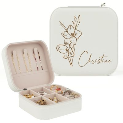 Bemaystar Personalized Gifts Women - Custom Jewelry Box, Portable Small Travel Jewelry Organizer with Birth Flower & Name, Bridesmaid Gifts, Wedding Gifts, Gifts Birthday Anniversary Mom Wife Girls