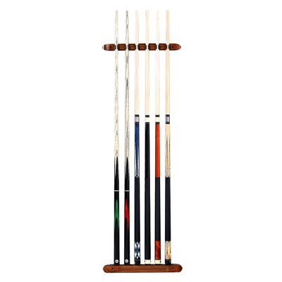 DMUNIZ Classic Pool Cue Rack Wall Mounted Pool Stick Holder, Wooden Table Pool Cue Rack That Can Hold 6 Billiard Cues, Easy to Install