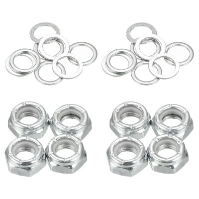 PATIKIL Skateboard Lock Nuts Set, 2 Set 5/16 Skateboard Truck Axle Washers Spacer Hardware Repair Kit for Longboard Cruiser, Silver