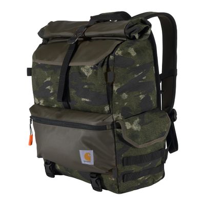 Carhartt 40L Nylon Roll Top Backpack, Heavy-Duty Water-Resistant Material W/ 17" Laptop Sleeve, Blind Fatigue Camo