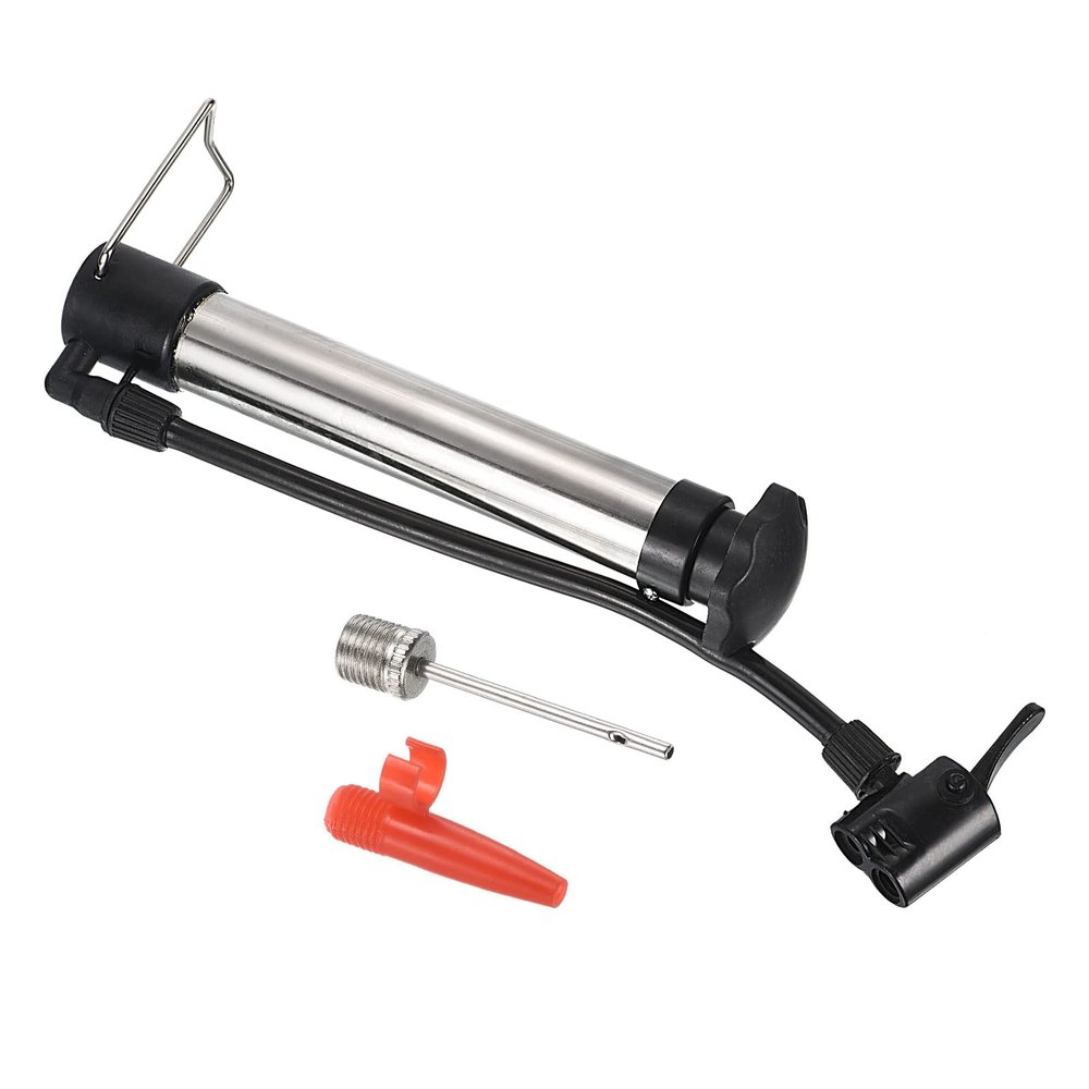 PATIKIL Mini Bike Floor Pump, Ball Pump Kit Portable Hand Inflator Air Pump for Inflatable Equipment with Multi-Function Nozzle, Silver Tone