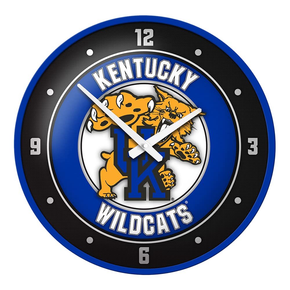The Fan-Brand NCAA Kentucky Wildcats: Mascot - Black Frame - Modern Disc Wall Clock - Sports Team Bar Sign Dcor - Home, Dorm, Garage, Office, Fan Cave