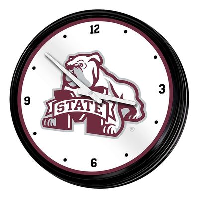 The Fan-Brand NCAA Mississippi State Bulldogs: Bulldog - Retro Lighted Wall Clock - Sports Team Bar Sign Dcor - Home, Dorm, Garage, Office, Fan Cave