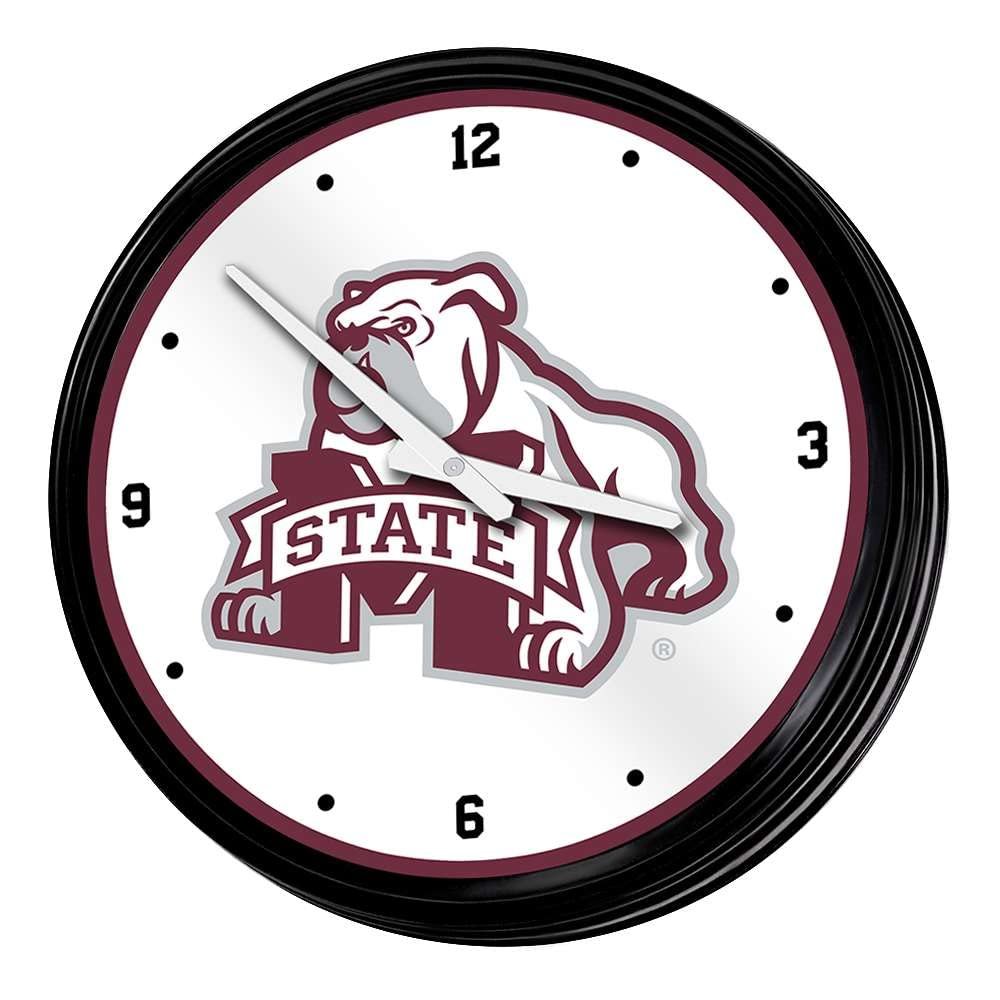 The Fan-Brand NCAA Mississippi State Bulldogs: Bulldog - Retro Lighted Wall Clock - Sports Team Bar Sign Dcor - Home, Dorm, Garage, Office, Fan Cave