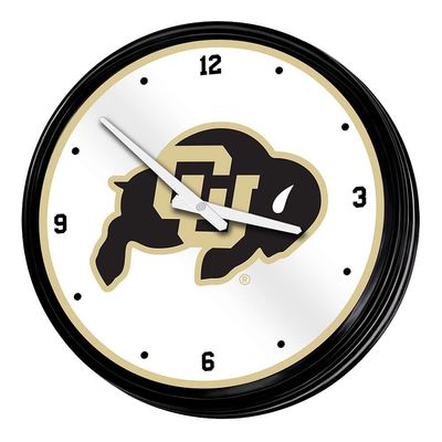 The Fan-Brand NCAA Colorado Buffaloes: White - Retro Lighted Wall Clock - Sports Team Bar Sign Dcor - Home, Dorm, Garage, Office, Fan Cave