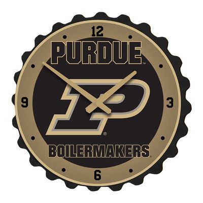 The Fan-Brand NCAA Purdue Boilermakers: Black - Bottle Cap Wall Clock - Sports Team Bar Sign Dcor - Home, Dorm, Garage, Office, Fan Cave
