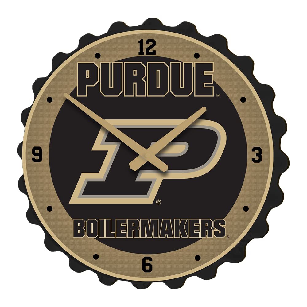 The Fan-Brand NCAA Purdue Boilermakers: Black - Bottle Cap Wall Clock - Sports Team Bar Sign Dcor - Home, Dorm, Garage, Office, Fan Cave