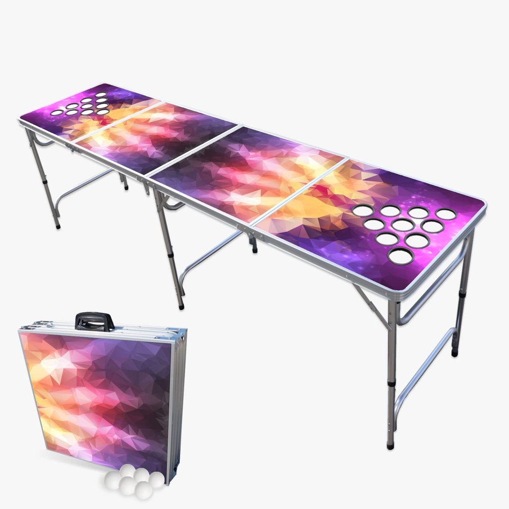 PARTYPONG 8-Foot Folding Beer Pong Table w/Cup Holes - Prism Edition