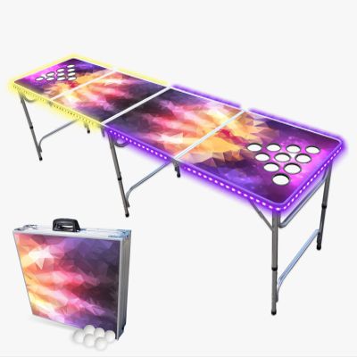 PARTYPONG 8-Foot Folding Beer Pong Table w/Cup Holes & LED Lights - Prism Edition