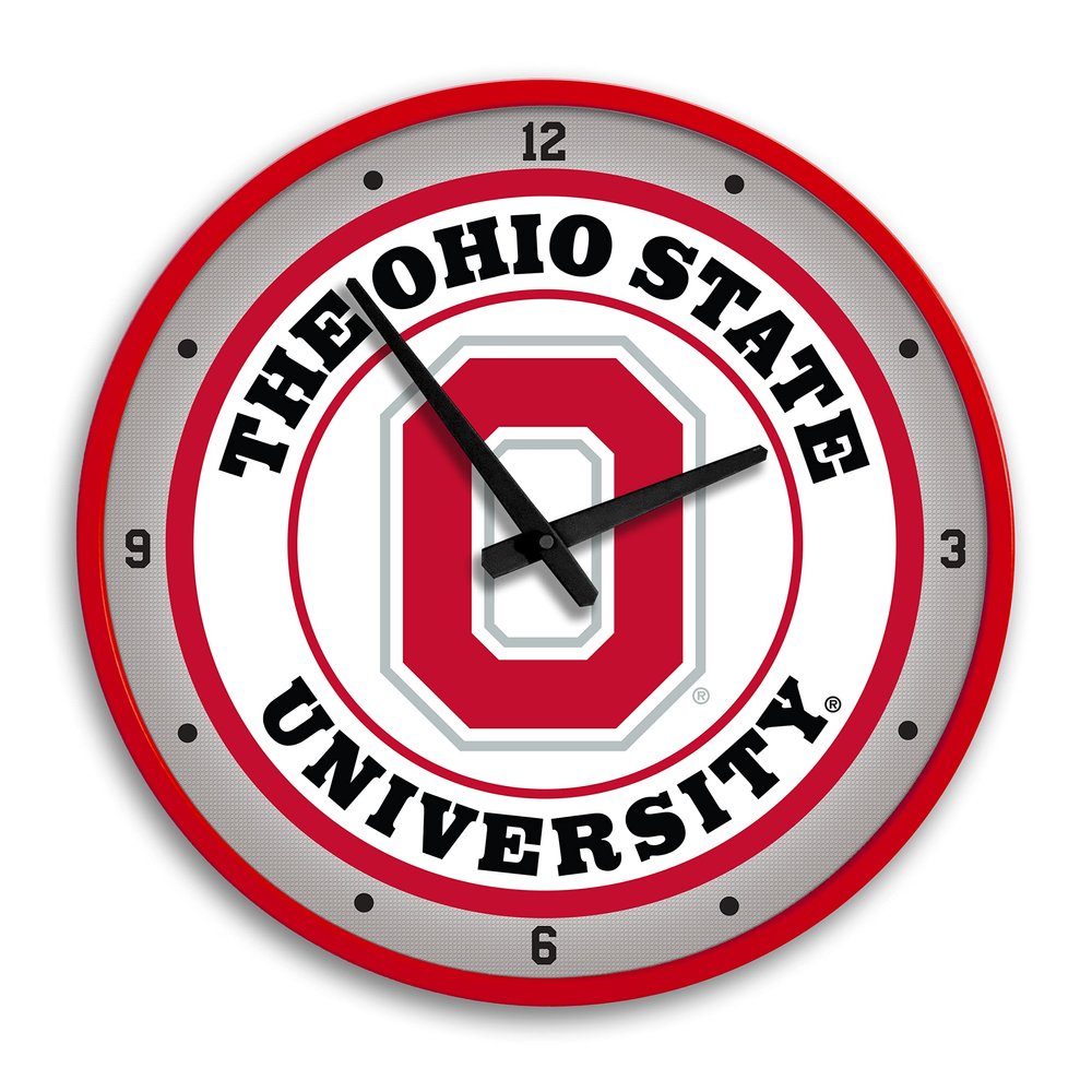 The Fan-Brand NCAA Ohio State Buckeyes: Block O - Red Frame - Modern Disc Wall Clock - Sports Team Bar Sign Dcor - Home, Dorm, Garage, Office, Fan Cave