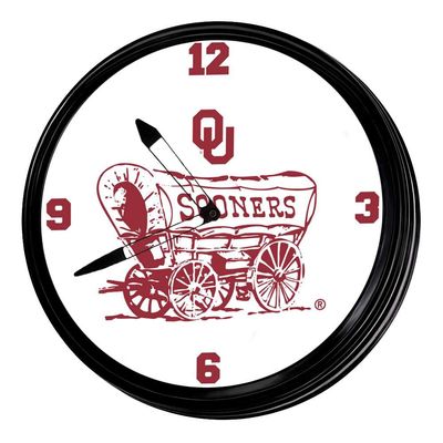 The Fan-Brand NCAA Oklahoma Sooners: Schooner - Retro Lighted Wall Clock - Sports Team Bar Sign Dcor - Home, Dorm, Garage, Office, Fan Cave