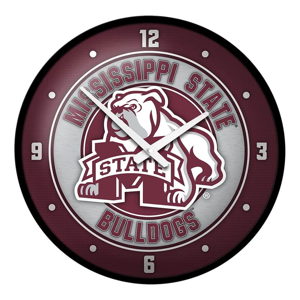 The Fan-Brand NCAA Mississippi State Bulldogs: Mascot - Black Frame - Modern Disc Wall Clock - Sports Team Bar Sign Dcor - Home, Dorm, Garage, Office, Fan Cave