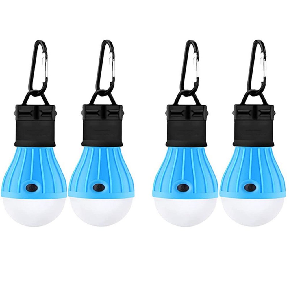 LED Tent Light 4-Pack Clip Hook Hurricane Emergency Lights LED Camping Light Bulb Camping Tent Lamp Portable Lantern Bulb Camping Equipment for Camping, Hiking (Blue)