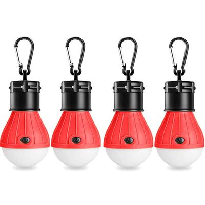 LED Tent Light 4-Pack Clip Hook Hurricane Emergency Lights LED Camping Light Bulb Camping Tent Lamp Portable Lantern Bulb Camping Equipment for Camping, Hiking (Red)