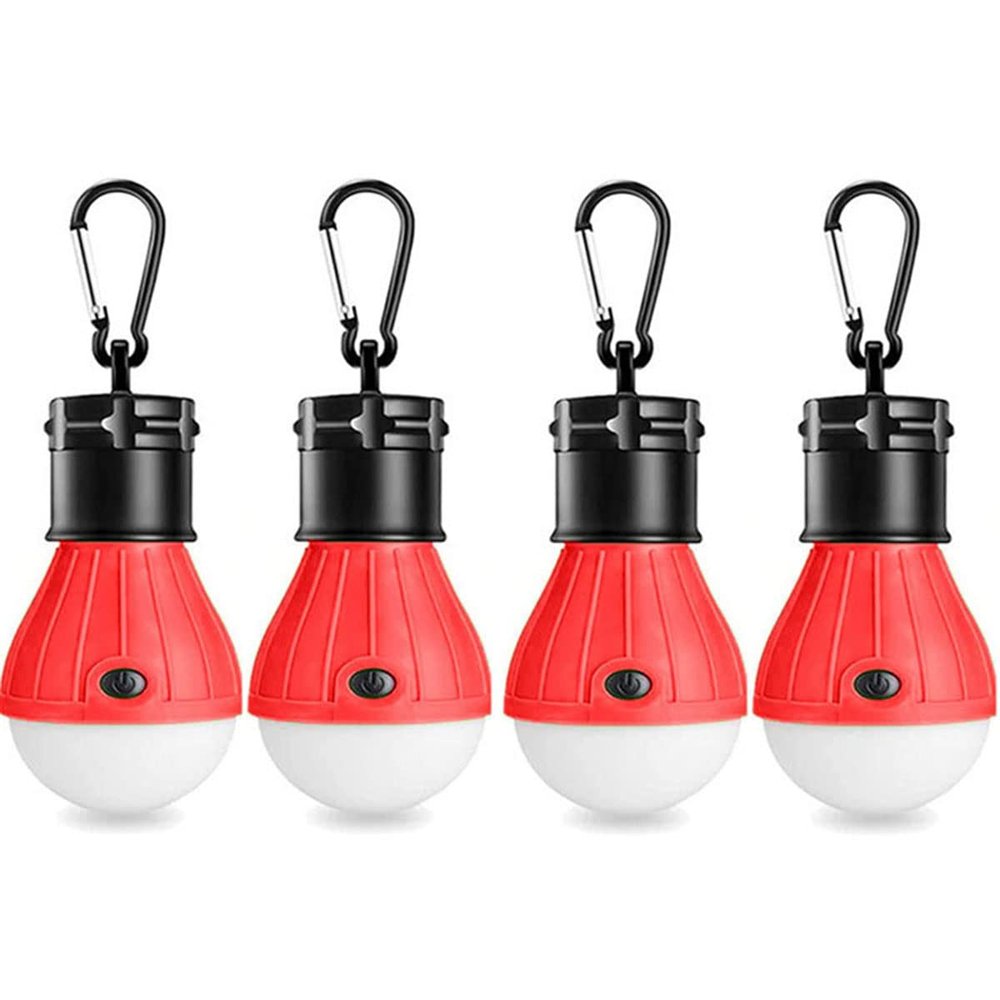 LED Tent Light 4-Pack Clip Hook Hurricane Emergency Lights LED Camping Light Bulb Camping Tent Lamp Portable Lantern Bulb Camping Equipment for Camping, Hiking (Red)