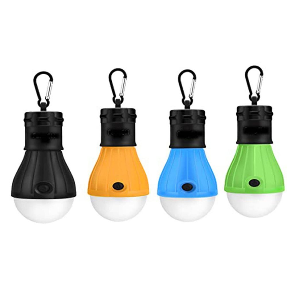 LED Tent Light 4-Pack Clip Hook Hurricane Emergency Lights LED Camping Light Bulb Camping Tent Lamp Portable Lantern Bulb Camping Equipment for Camping, Hiking (Black & Orange & Blue & Green)
