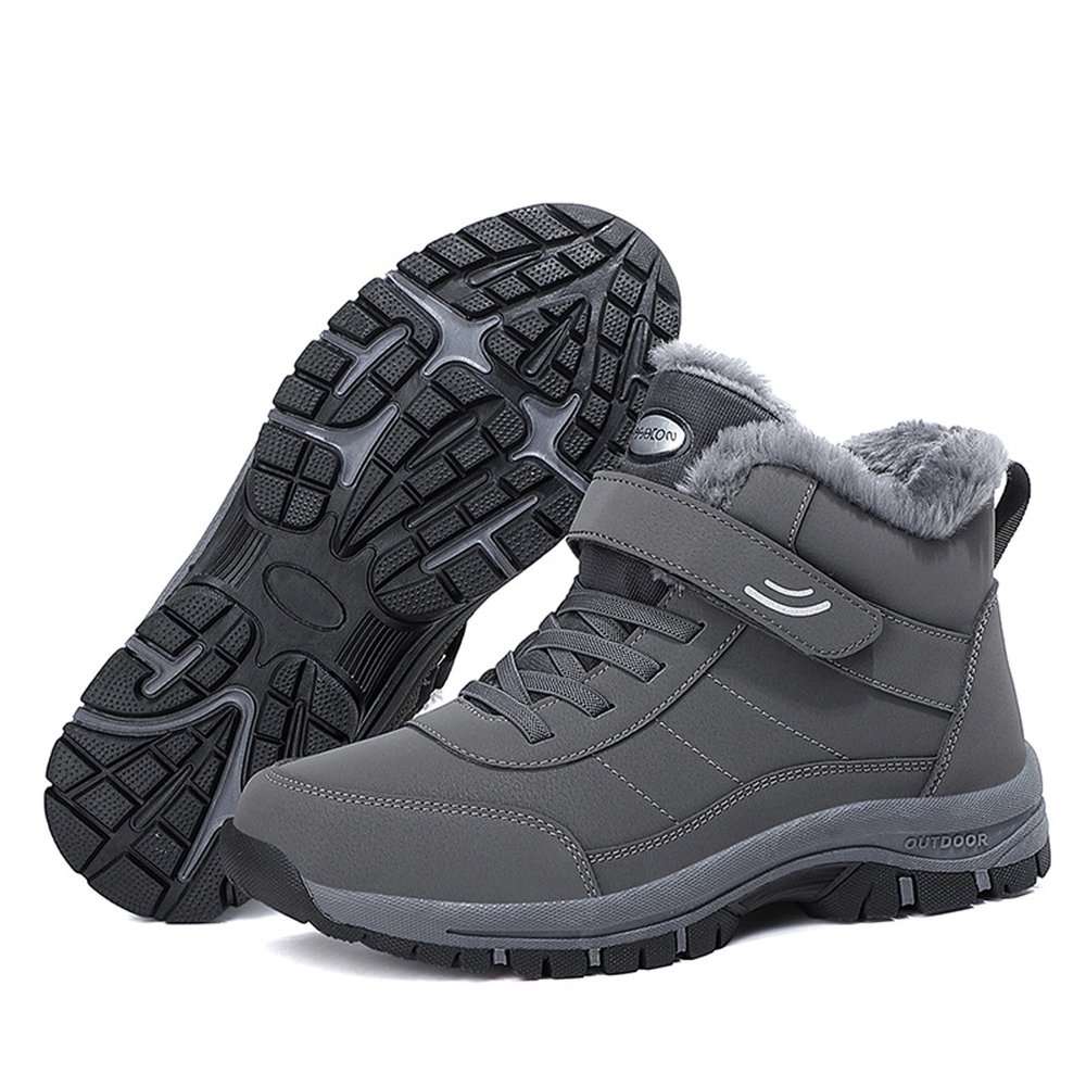 Bestgift Old people shoes men's autumn and winter high help thickened cotton shoes sports non-slip snow boots couple Grey 9