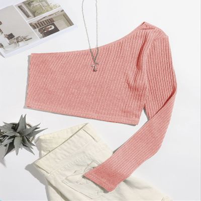 AIEBO Women's Shirts Women's Tops Shirts for Women One Shoulder Form Fitting Crop Tee (Color : Coral Pink, Size : Small)