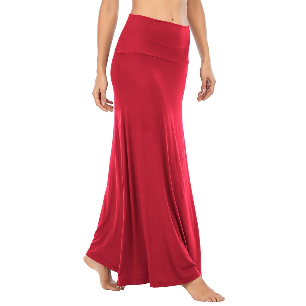 Womens Skirts Red Skirt for Women Long Red Maxi Skirt High Waist Trendy Holiday Skirts Red M