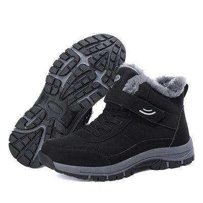 Dressnu Men's and women's autumn and winter high help velvet cotton shoes elderly shoes sports anti-skid snow boots Black 10