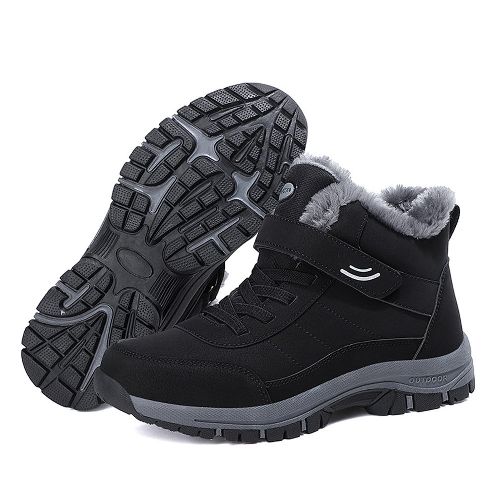 Dressnu Men's and women's autumn and winter high help velvet cotton shoes elderly shoes sports anti-skid snow boots Black 10