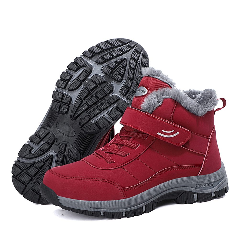Dressnu Men's and women's autumn and winter high help velvet cotton shoes elderly shoes sports anti-skid snow boots Red 7