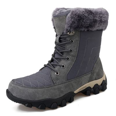 Dressnu Snow boots men's outdoor non-slip cotton shoes couple models high-top medium boots Grey 6.5